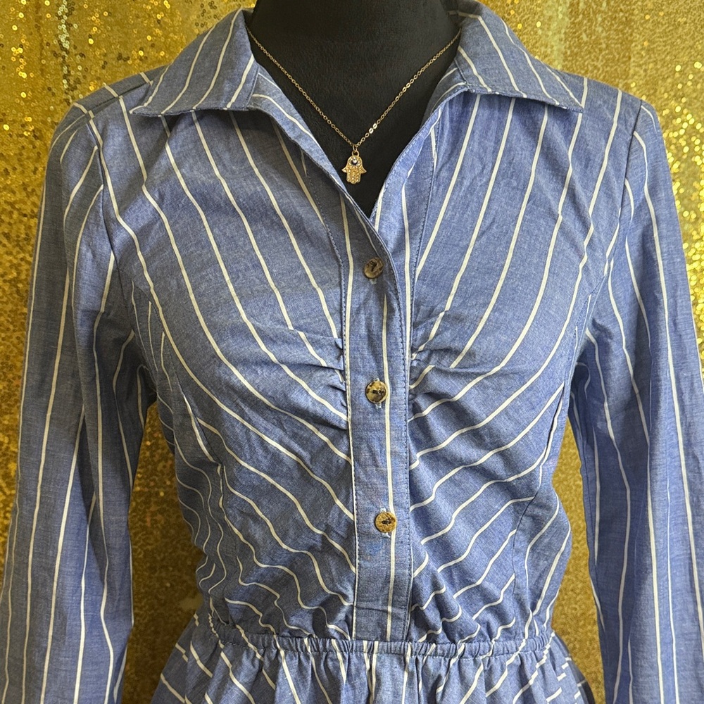 VENUS Blue and White Striped Long Sleeve Dress - Picture 2 of 7